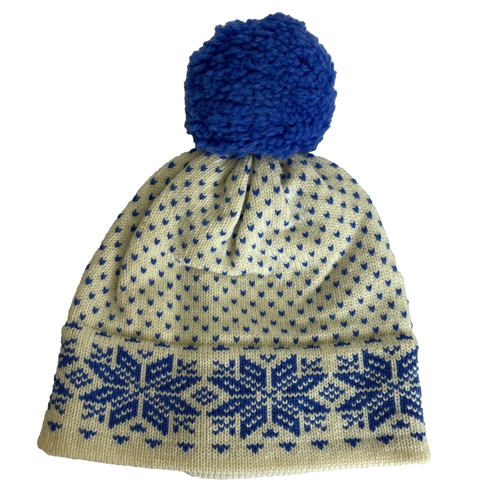 Children's Vintage Stowe, Vermont 100% Pure Wool Nordic Beanie Hat Pompom